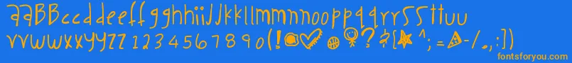 Caseaddiction-Schriftart – Orangefarbene Schriften auf blauem Hintergrund