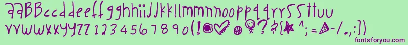 Caseaddiction-Schriftart – Violette Schriften auf grünem Hintergrund