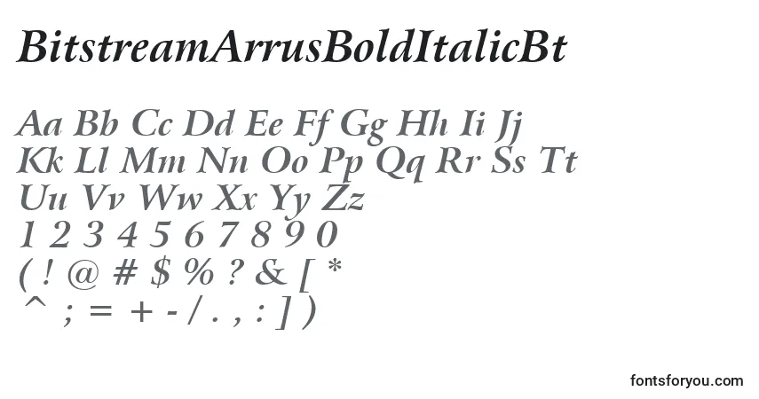 A fonte BitstreamArrusBoldItalicBt – alfabeto, números, caracteres especiais