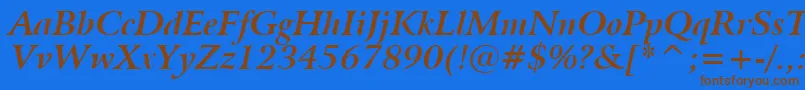 フォントBitstreamArrusBoldItalicBt – 茶色の文字が青い背景にあります。