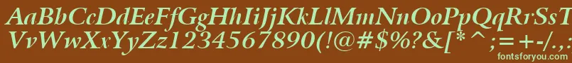 フォントBitstreamArrusBoldItalicBt – 緑色の文字が茶色の背景にあります。