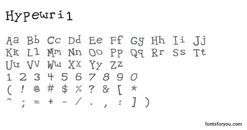 A fonte Hypewri1 – alfabeto, números, caracteres especiais