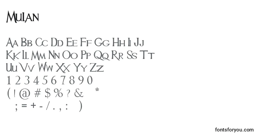 Шрифт Mulan – алфавит, цифры, специальные символы