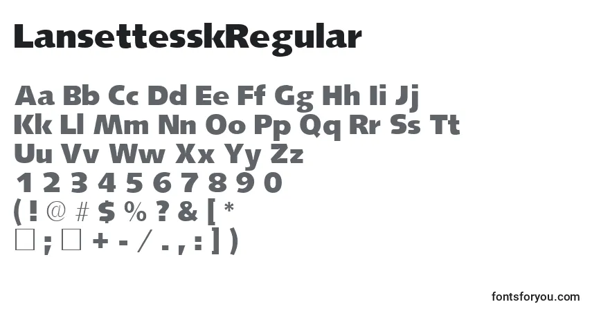 A fonte LansettesskRegular – alfabeto, números, caracteres especiais