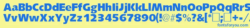 フォントLansettesskRegular – 青い文字が黄色の背景にあります。