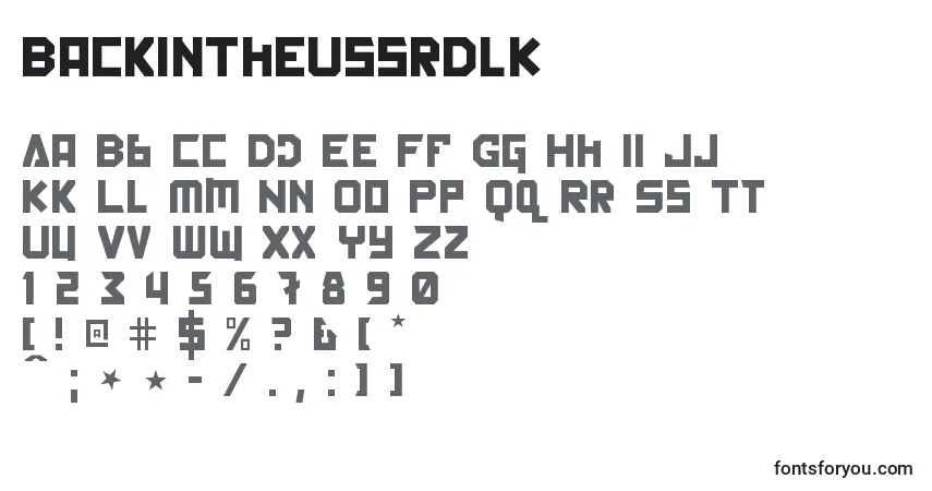 A fonte BackInTheUssrDlK – alfabeto, números, caracteres especiais
