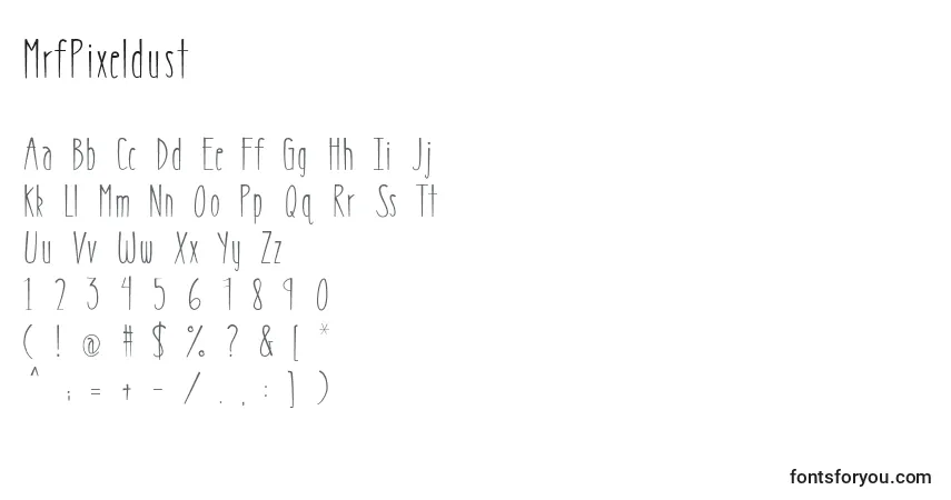 Czcionka MrfPixeldust – alfabet, cyfry, specjalne znaki