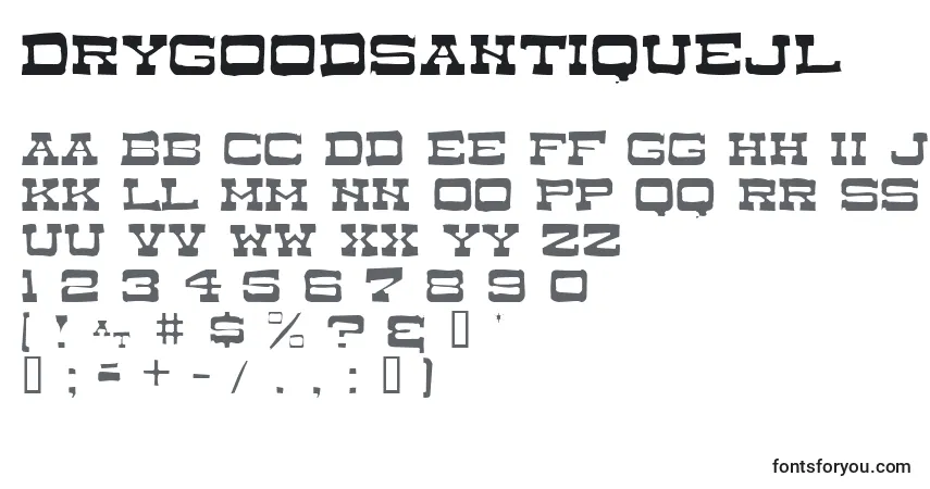 DryGoodsAntiqueJl Font – alphabet, numbers, special characters
