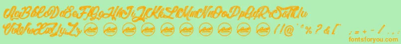 LitchisIslandPersonaluseonly-Schriftart – Orangefarbene Schriften auf grünem Hintergrund