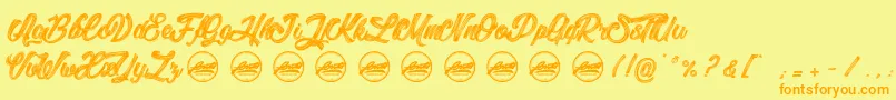 フォントLitchisIslandPersonaluseonly – オレンジの文字が黄色の背景にあります。