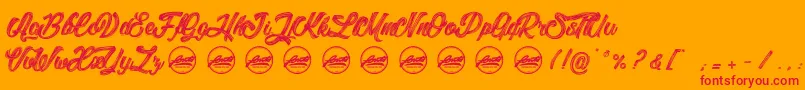 LitchisIslandPersonaluseonly-Schriftart – Rote Schriften auf orangefarbenem Hintergrund