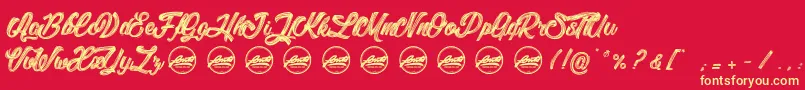 LitchisIslandPersonaluseonly-Schriftart – Gelbe Schriften auf rotem Hintergrund