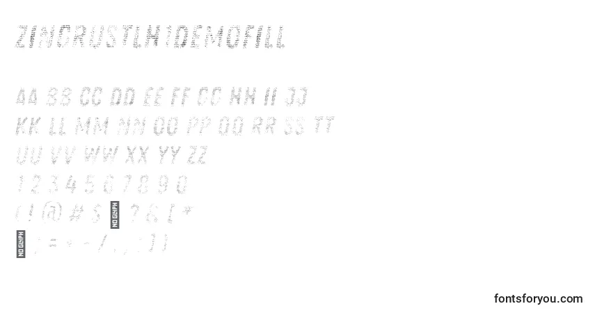 A fonte Zingrustlh1demoFill – alfabeto, números, caracteres especiais