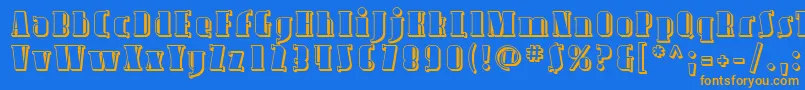 フォントAvond09 – オレンジ色の文字が青い背景にあります。