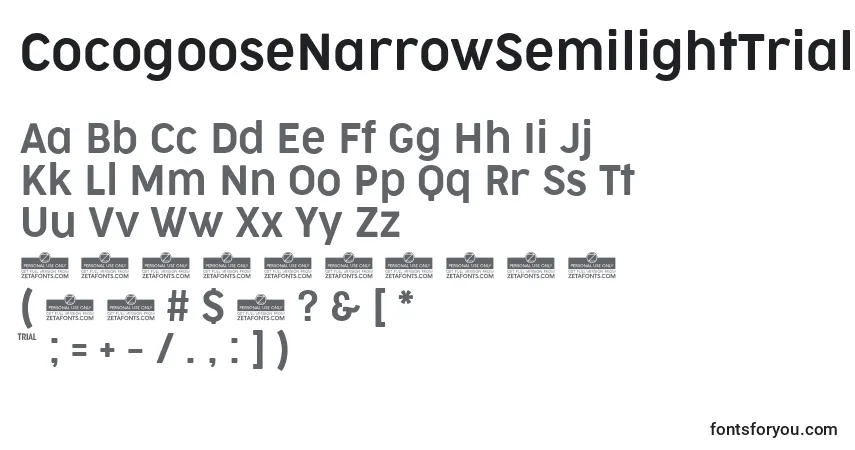 A fonte CocogooseNarrowSemilightTrial – alfabeto, números, caracteres especiais