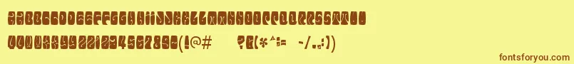 フォントElectorateboogaloo – 茶色の文字が黄色の背景にあります。