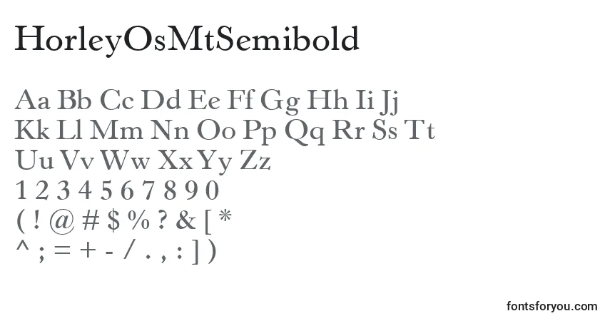 Czcionka HorleyOsMtSemibold – alfabet, cyfry, specjalne znaki