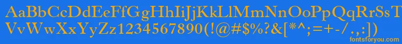 フォントHorleyOsMtSemibold – オレンジ色の文字が青い背景にあります。