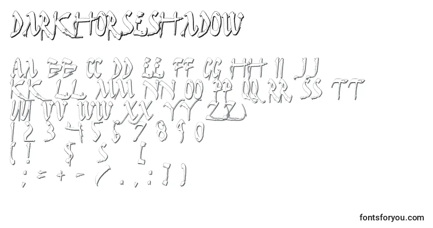 Czcionka DarkHorseShadow – alfabet, cyfry, specjalne znaki