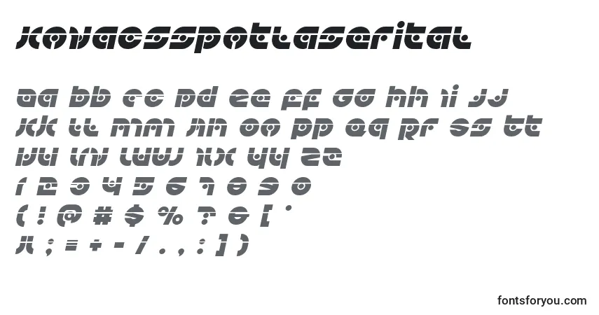 Kovacsspotlaserital Font – alphabet, numbers, special characters