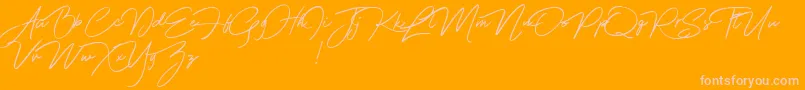 Franciscodemo-Schriftart – Rosa Schriften auf orangefarbenem Hintergrund