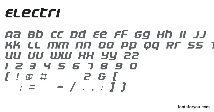 Шрифт Electri – алфавит, цифры, специальные символы