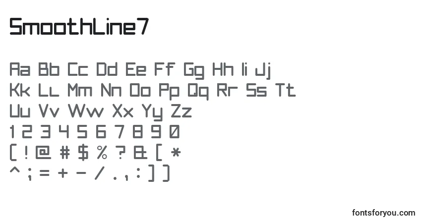 Czcionka SmoothLine7 – alfabet, cyfry, specjalne znaki