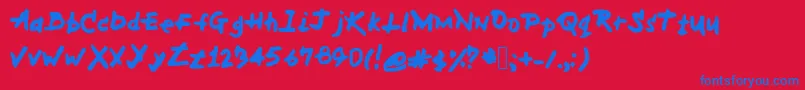 MhFont-Schriftart – Blaue Schriften auf rotem Hintergrund