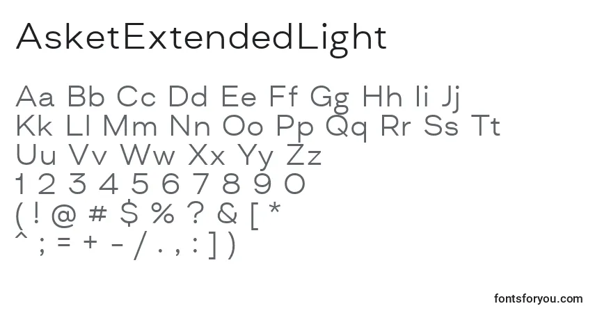 Schriftart AsketExtendedLight – Alphabet, Zahlen, spezielle Symbole