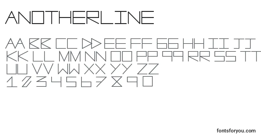Czcionka Anotherline – alfabet, cyfry, specjalne znaki
