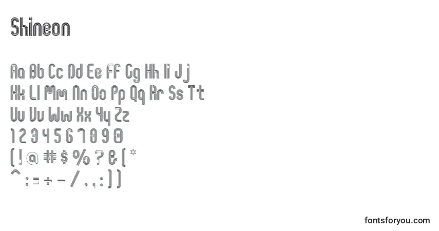 Czcionka Shineon – alfabet, cyfry, specjalne znaki