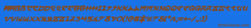 YamaMotoItalic-Schriftart – Braune Schriften auf blauem Hintergrund
