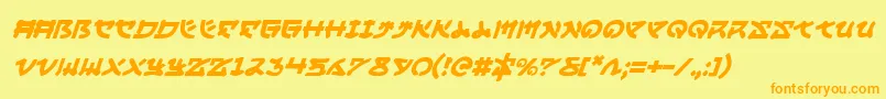 YamaMotoItalic-Schriftart – Orangefarbene Schriften auf gelbem Hintergrund