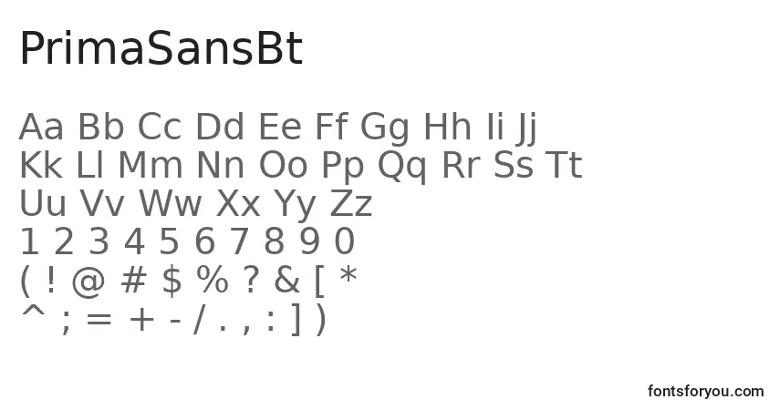 A fonte PrimaSansBt – alfabeto, números, caracteres especiais