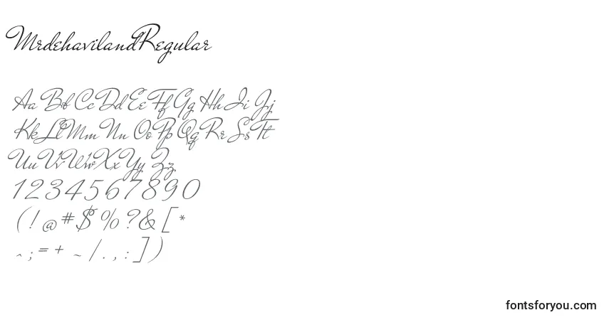 Schriftart MrdehavilandRegular – Alphabet, Zahlen, spezielle Symbole