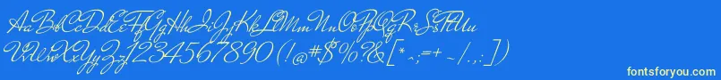 MrdehavilandRegular-Schriftart – Gelbe Schriften auf blauem Hintergrund