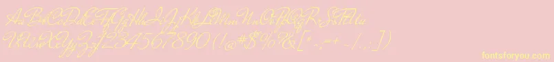 MrdehavilandRegular-Schriftart – Gelbe Schriften auf rosa Hintergrund