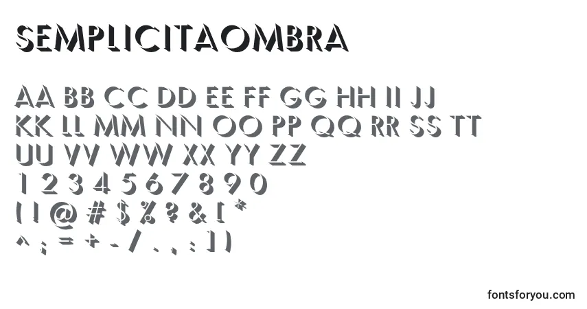 Czcionka SemplicitaOmbra – alfabet, cyfry, specjalne znaki