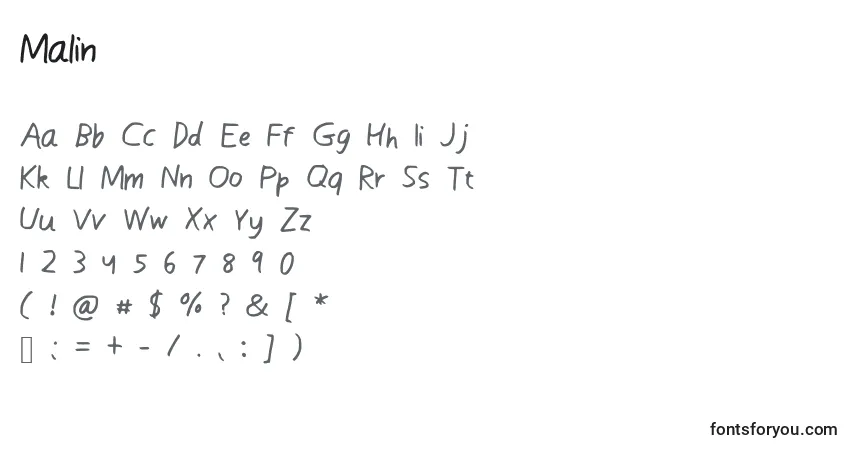 Schriftart Malin – Alphabet, Zahlen, spezielle Symbole