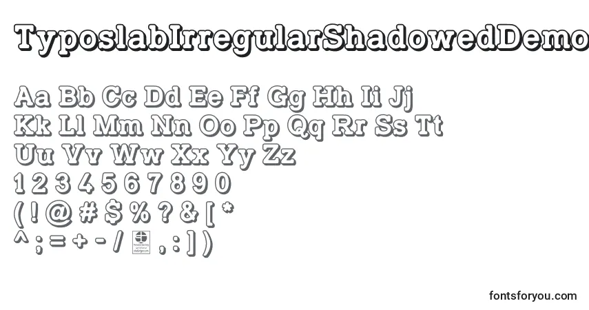 Шрифт TyposlabIrregularShadowedDemo – алфавит, цифры, специальные символы
