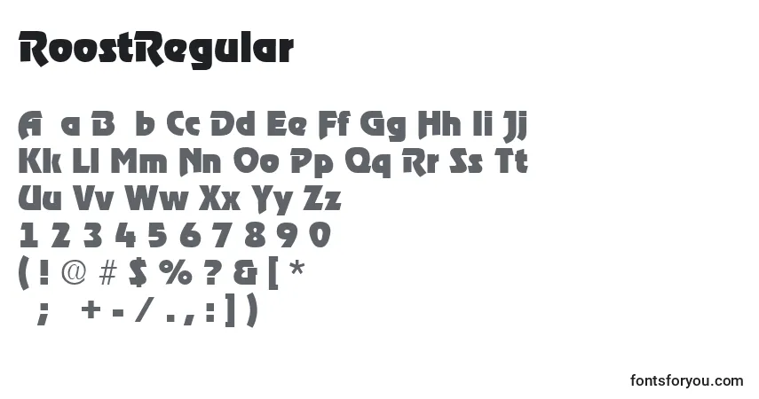 A fonte RoostRegular – alfabeto, números, caracteres especiais