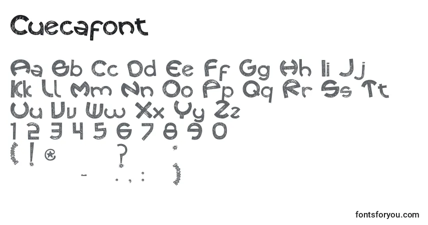 Schriftart Cuecafont – Alphabet, Zahlen, spezielle Symbole