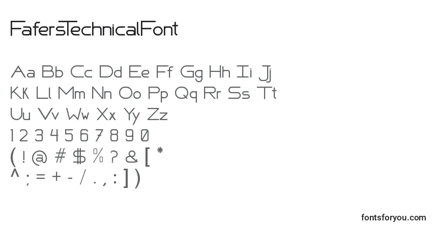 Czcionka FafersTechnicalFont – alfabet, cyfry, specjalne znaki