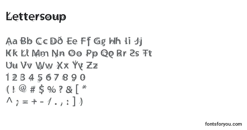 A fonte Lettersoup – alfabeto, números, caracteres especiais