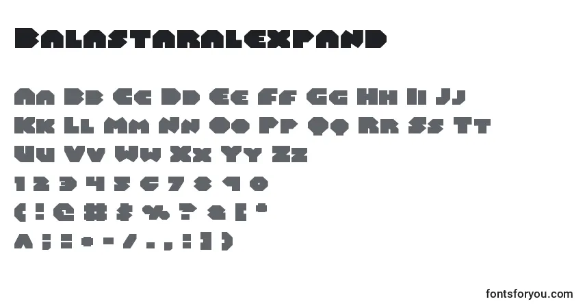 Czcionka Balastaralexpand – alfabet, cyfry, specjalne znaki