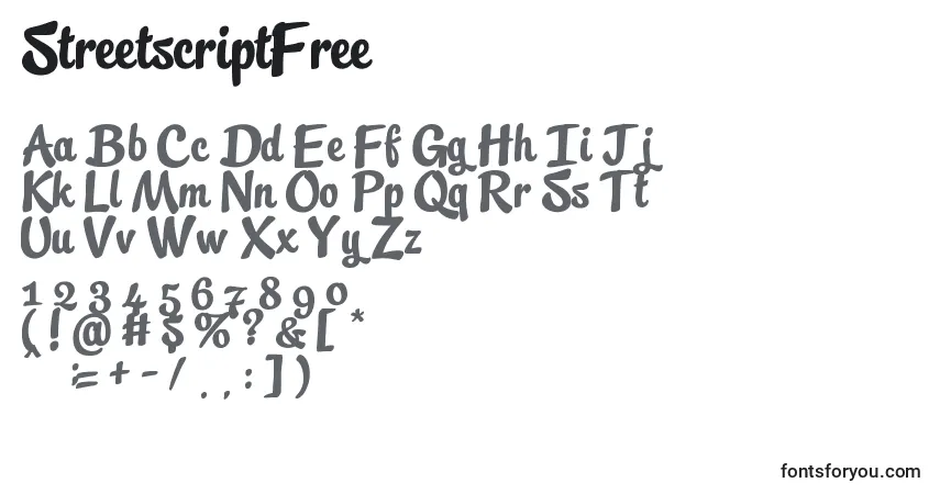 Шрифт StreetscriptFree – алфавит, цифры, специальные символы