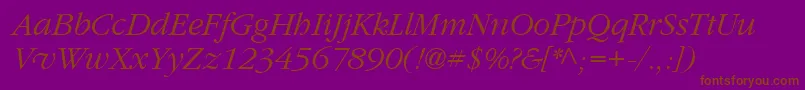 フォントGarrymondrian3Lightitalicsh – 紫色の背景に茶色のフォント