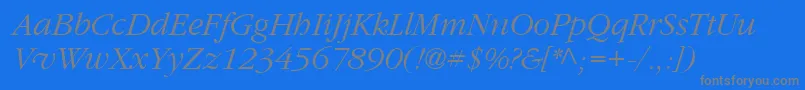 フォントGarrymondrian3Lightitalicsh – 青い背景に灰色の文字