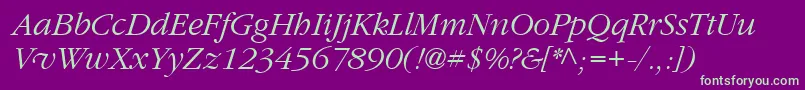 フォントGarrymondrian3Lightitalicsh – 紫の背景に緑のフォント