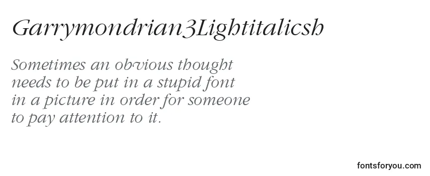 Review of the Garrymondrian3Lightitalicsh Font